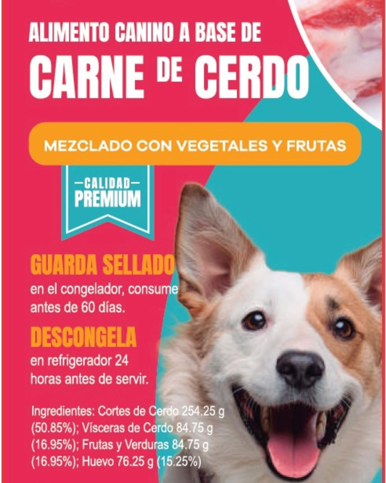 Alimento Canino Carne de Cerdo con Vegetales y Frutas