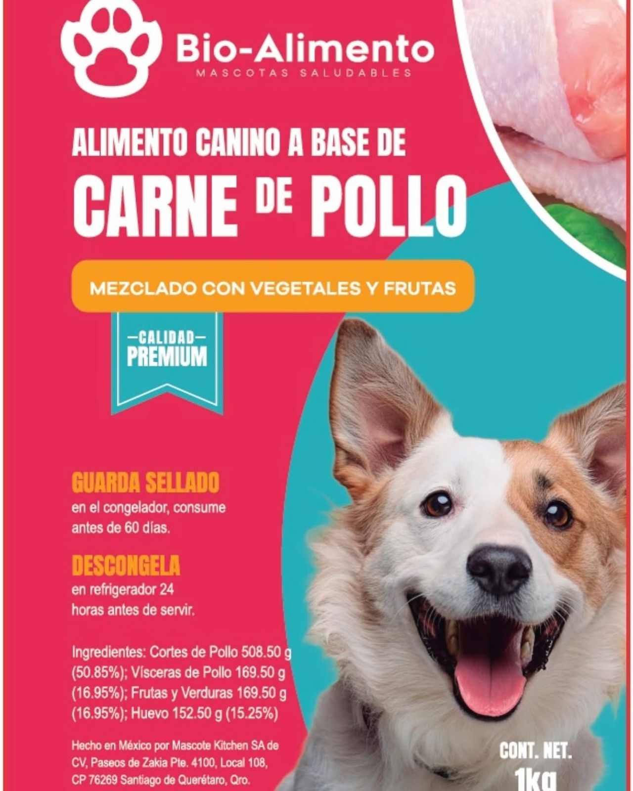 Alimento Canino Carne de Pollo con Vegetales y Frutas