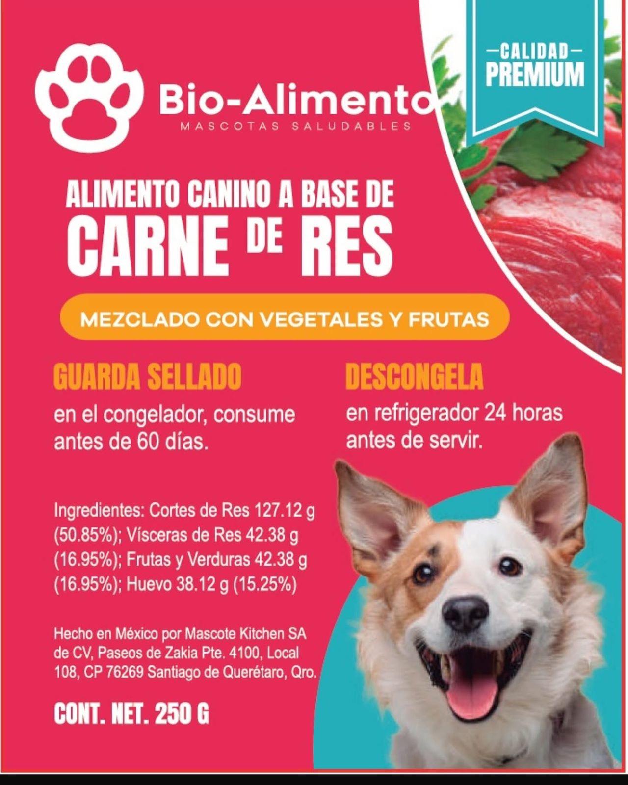 Alimento Canino Carne de Res con Vegetales y Frutas